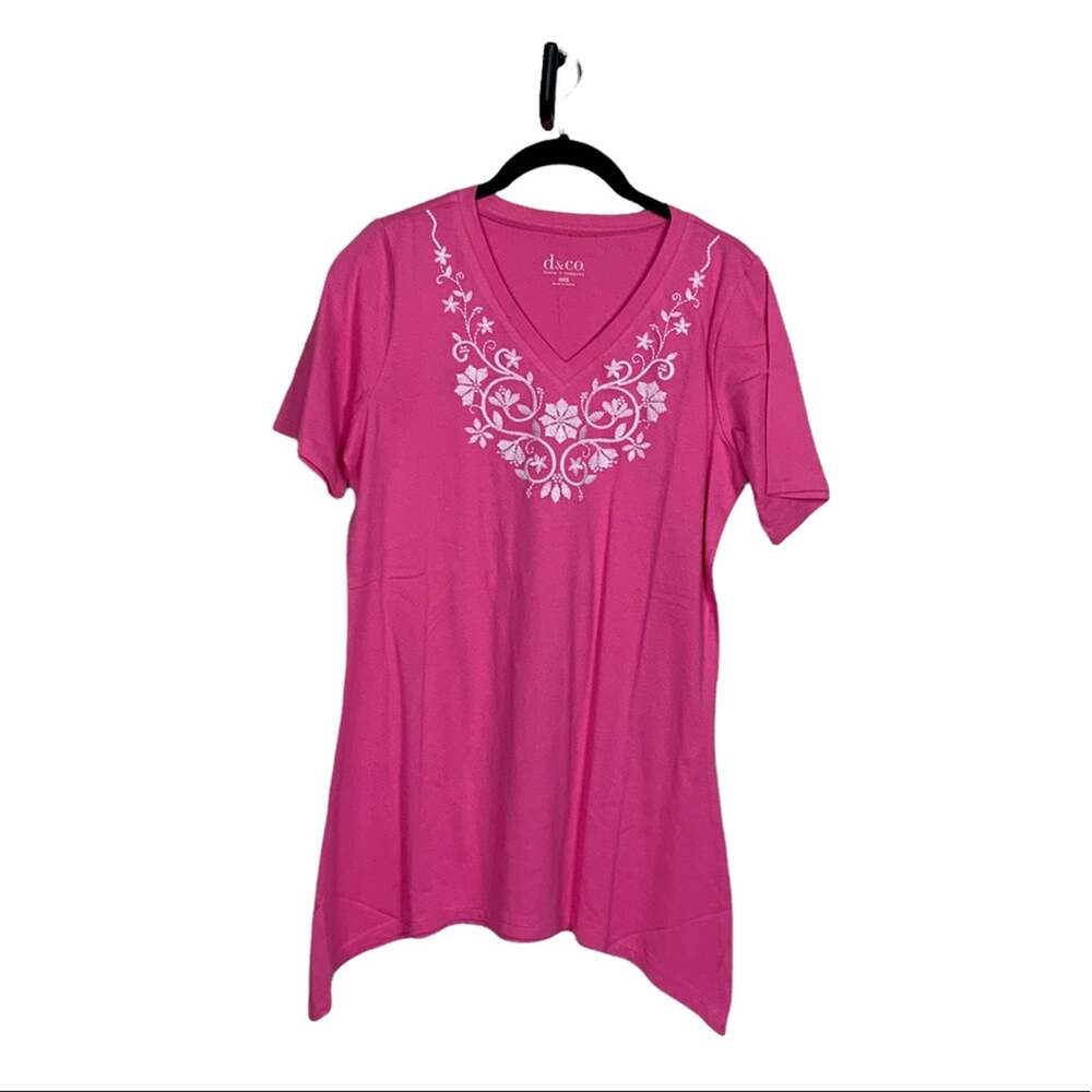 Denim + Company Short Sleeve Sharkbite Tunic Cotton Knit Shirt Pink Size XXS